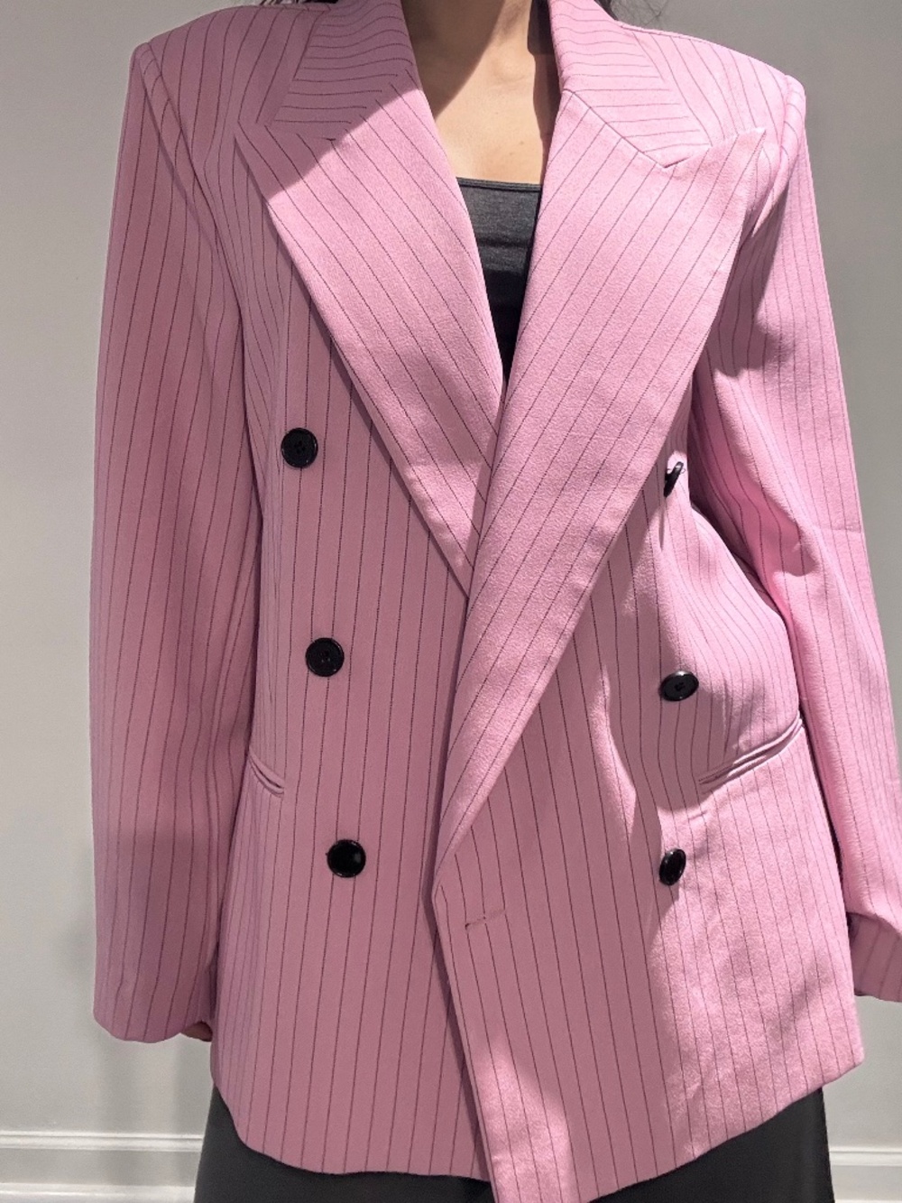 Oversized Pink Striped Blazer – Size 6